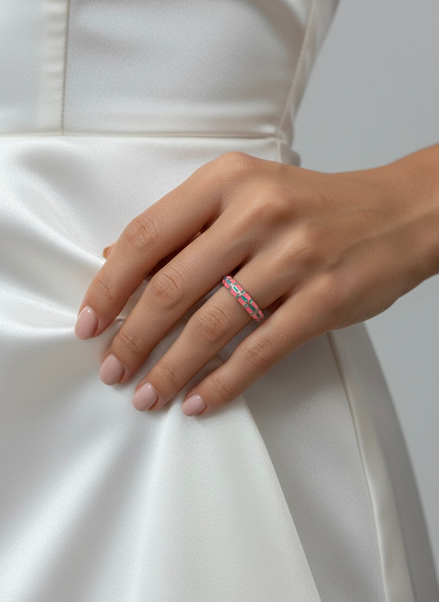 Pink enamel gold-toned adjustable ring