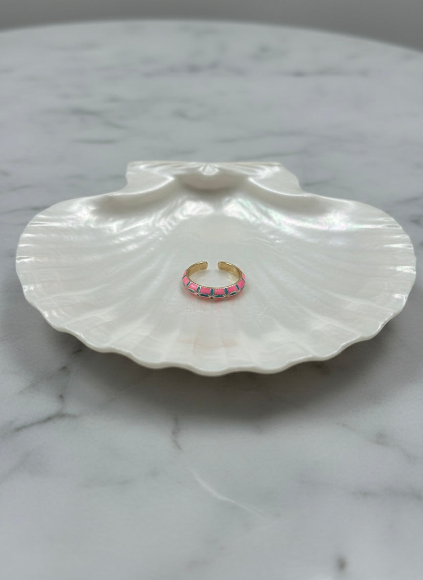 Pink enamel gold-toned adjustable ring