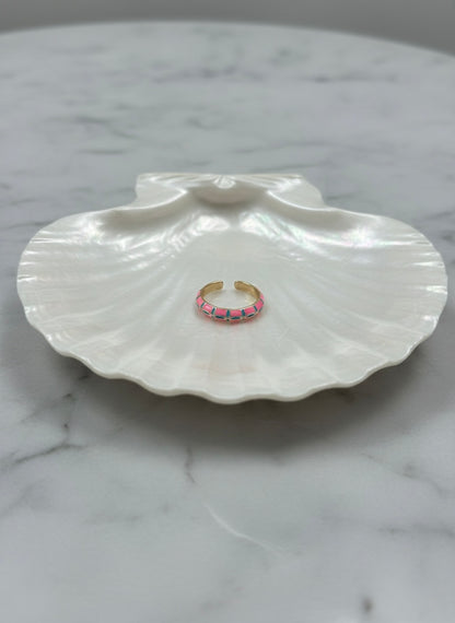 Pink enamel gold-toned adjustable ring