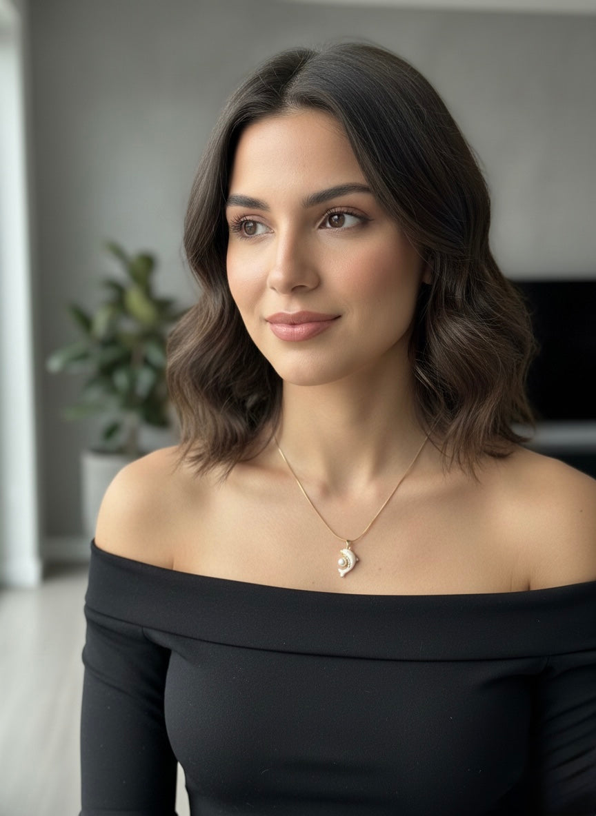 Minimal dolphin pearl pendant necklace