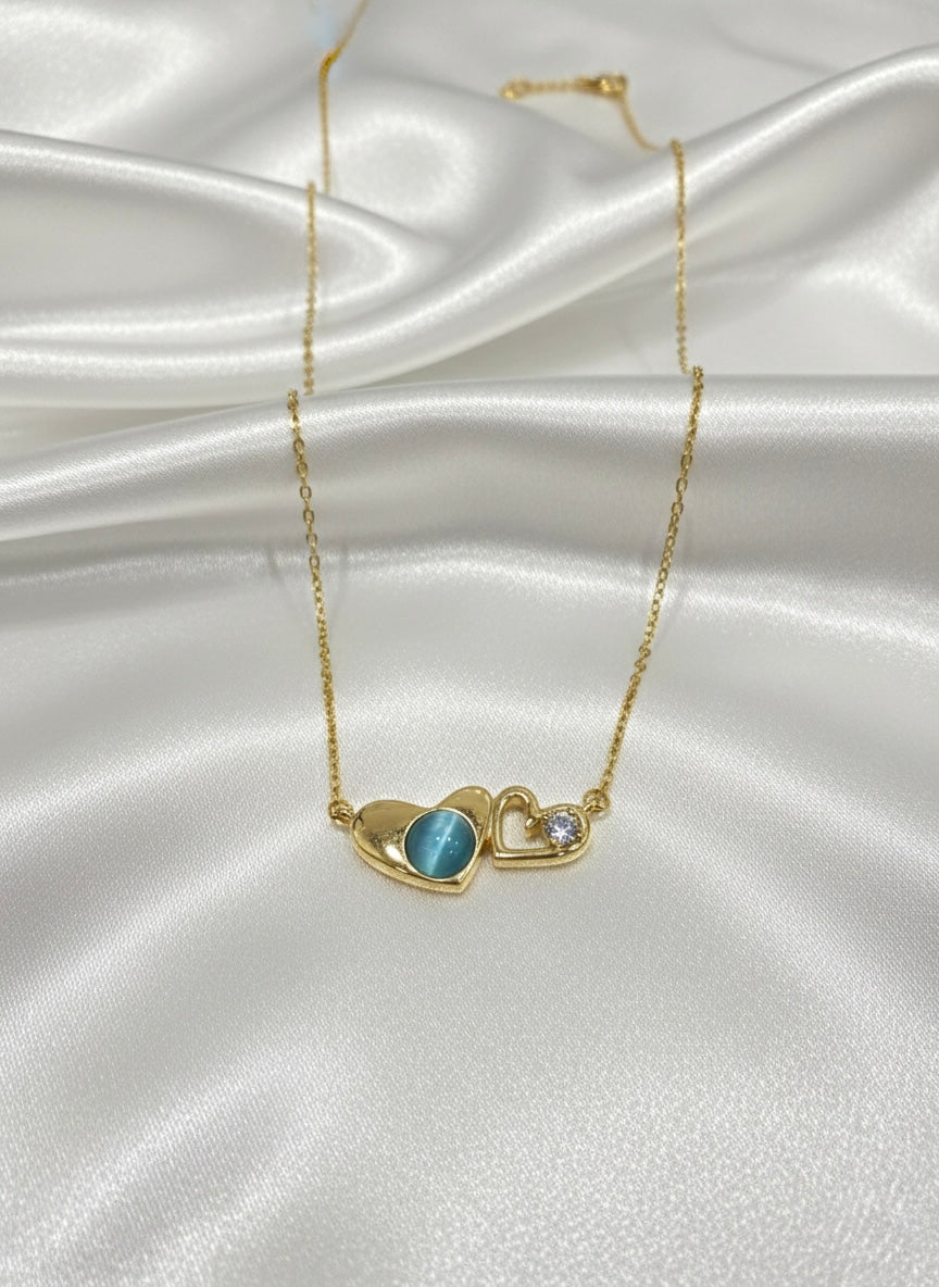 Dual heart gemstone charm necklace