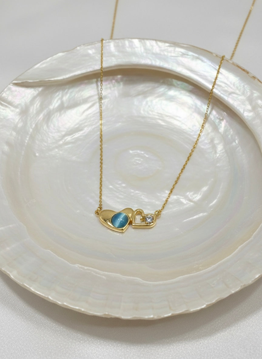 Dual heart gemstone charm necklace