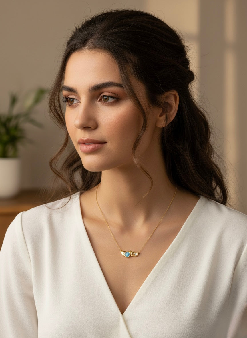 Dual heart gemstone charm necklace