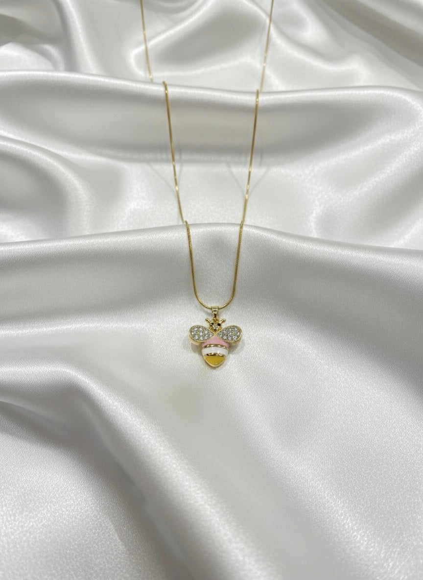 Playful crystal bee pendant chain