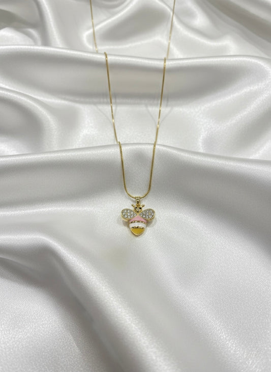 Playful crystal bee pendant chain
