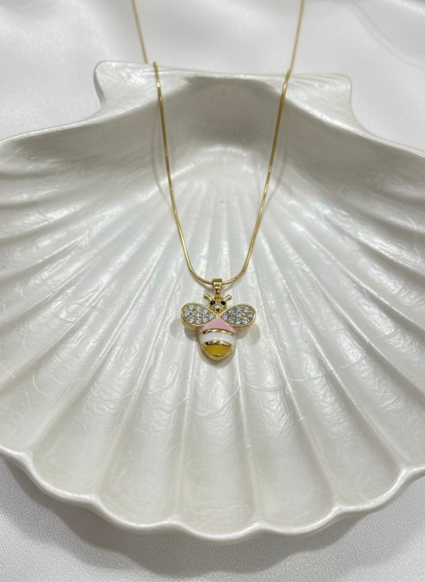 Playful crystal bee pendant chain