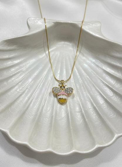 Playful crystal bee pendant chain