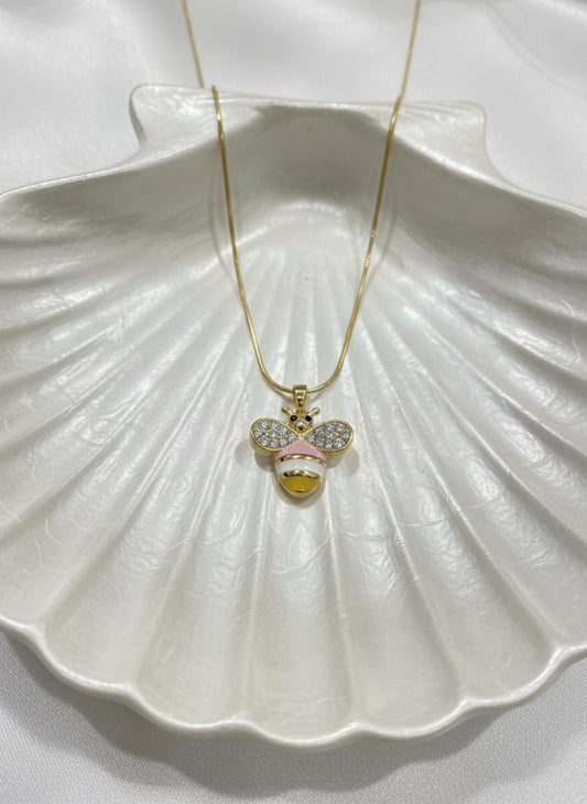 Playful crystal bee pendant chain