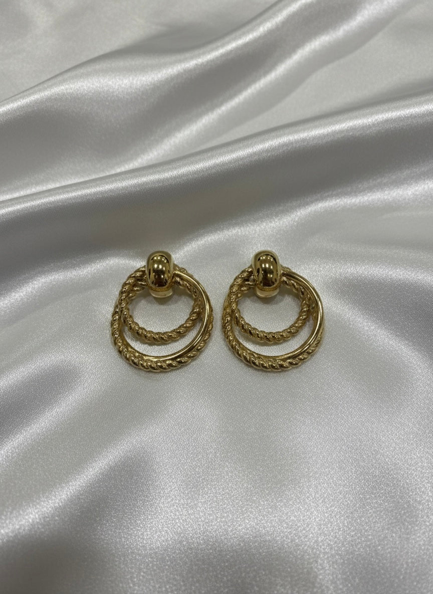 Elegant textured gold double-hoop earrings