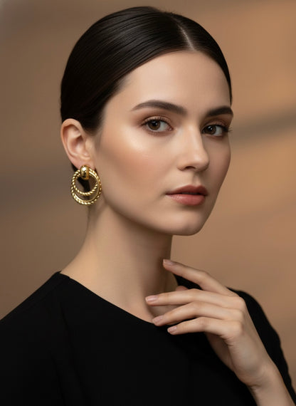 Elegant textured gold double-hoop earrings