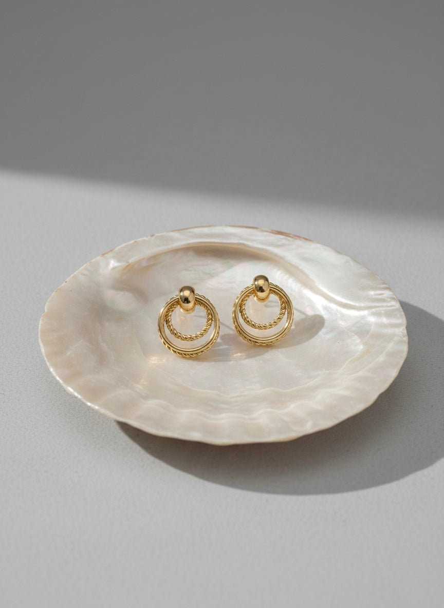 Elegant textured gold double-hoop earrings