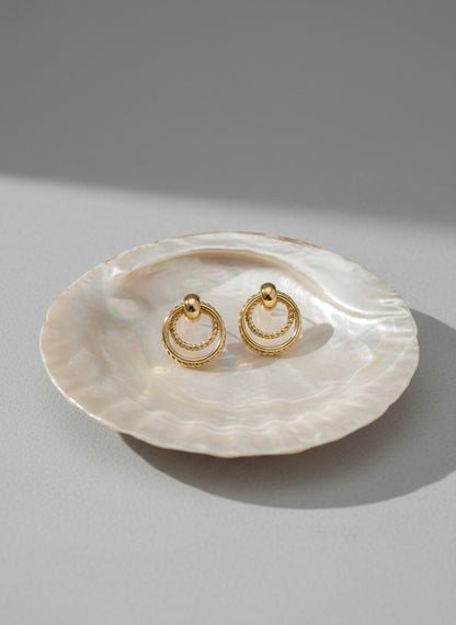 Elegant textured gold double-hoop earrings