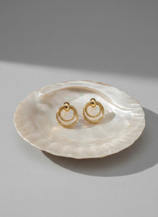 Elegant textured gold double-hoop earrings