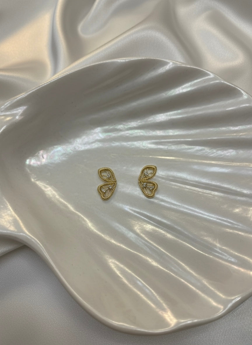 Dainty gold filigree butterfly wing studs