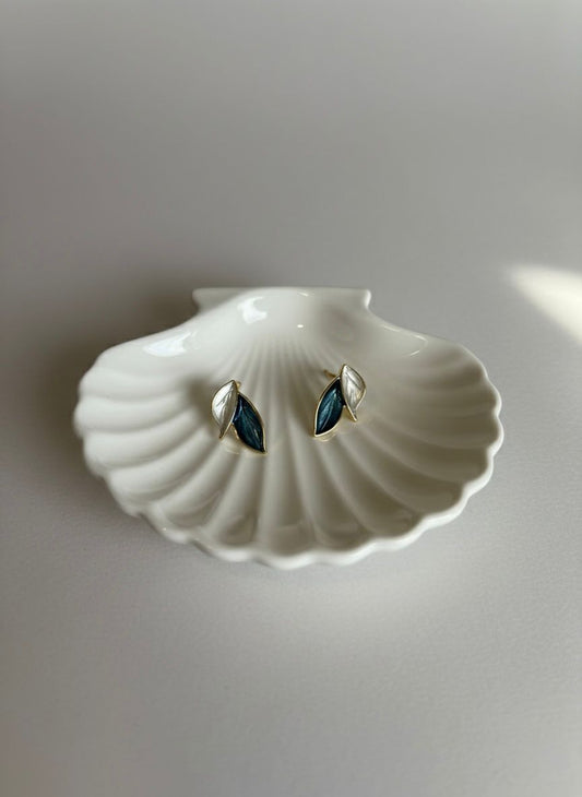 Two tone leaf stud earrings