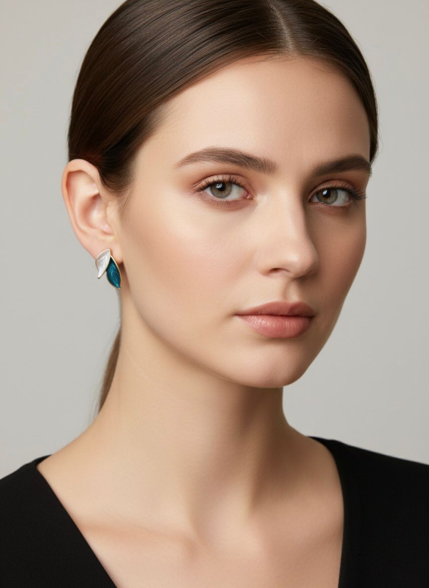 Two tone leaf stud earrings
