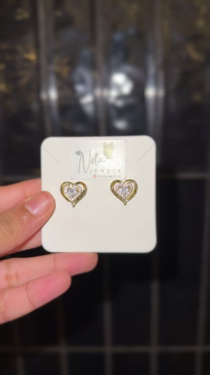 Elegant Radiant Heart Diamond Stud Earrings
