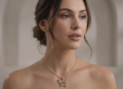 Sparkling multicolored stones, elegant gold charm.